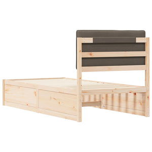 Sängram med Klädd Huvudgavel Taupe 90 x 200 cm Massiv furu