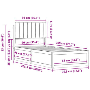 Sängram med Klädd Huvudgavel Taupe 90 x 200 cm Massiv furu