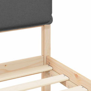 Sängram med Klädd Huvudgavel Mörkgrå 135 x 190 cm Massiv furu