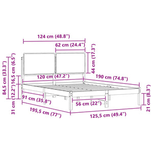 Sängram med Klädd Huvudgavel Svart 120 x 190 cm Massiv furu