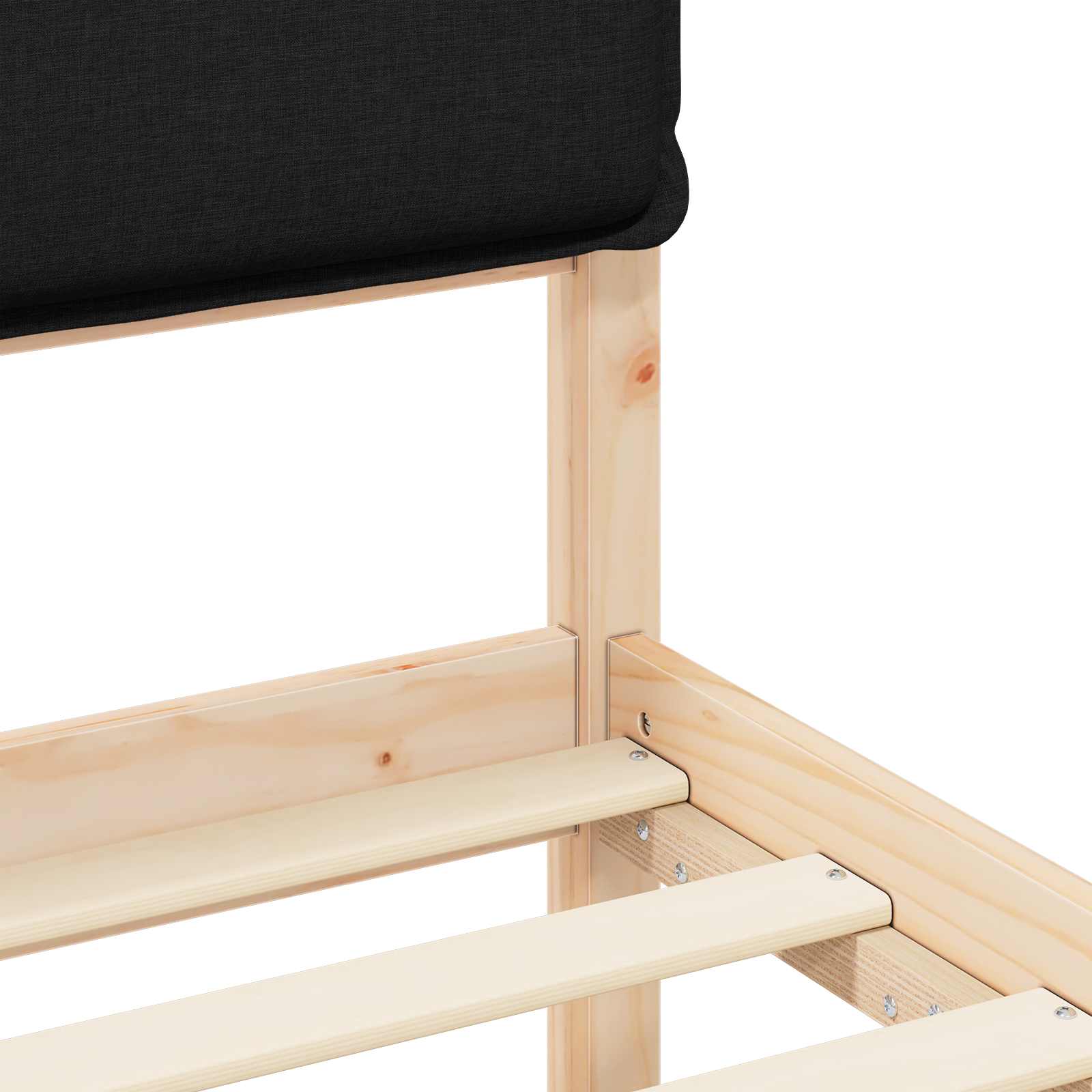 Sängram med Klädd Huvudgavel Svart 90 x 190 cm Massiv furu