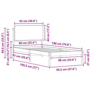Sängram med Klädd Huvudgavel Svart 90 x 190 cm Massiv furu
