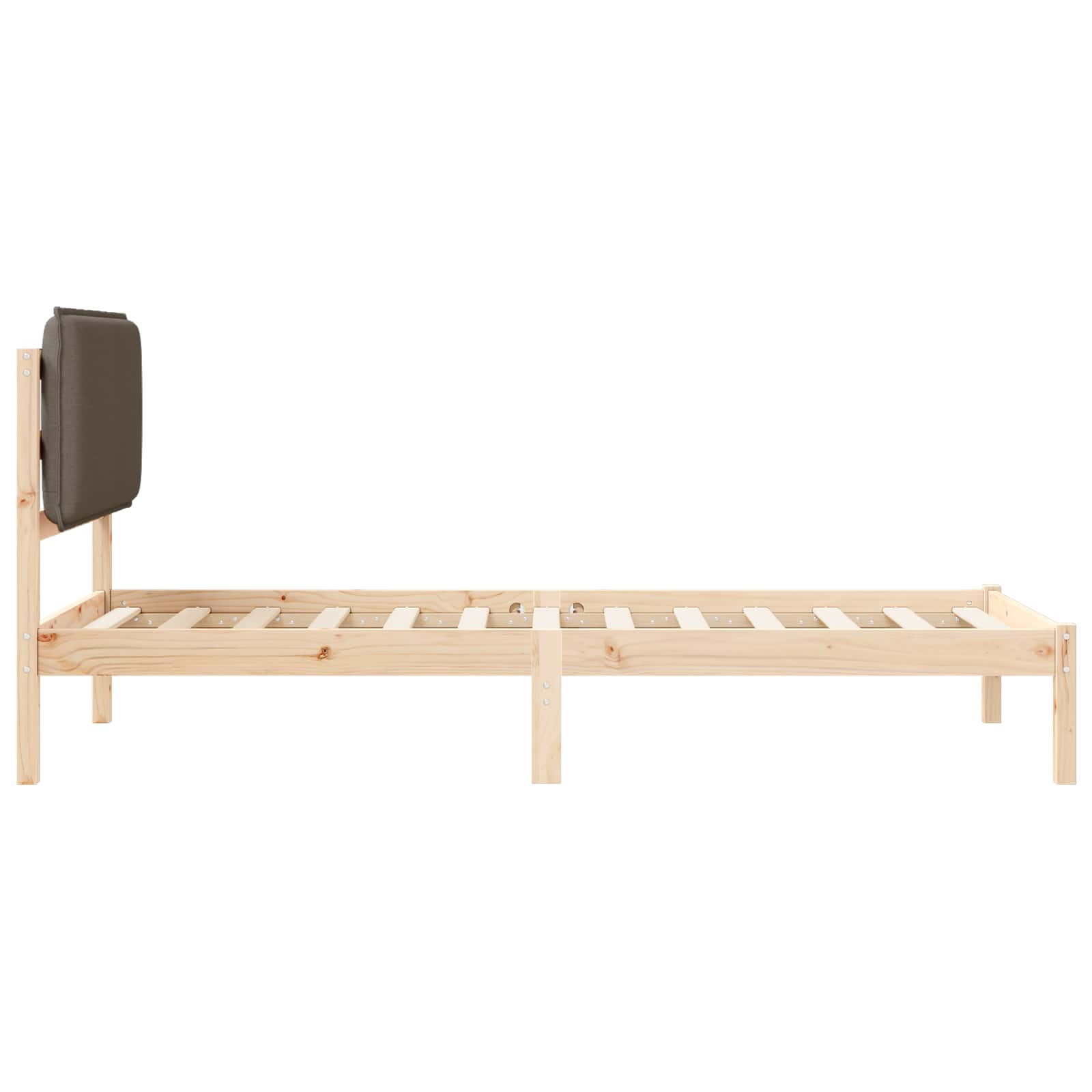 Sängram med Klädd Huvudgavel Taupe 75 x 190 cm Massiv furu