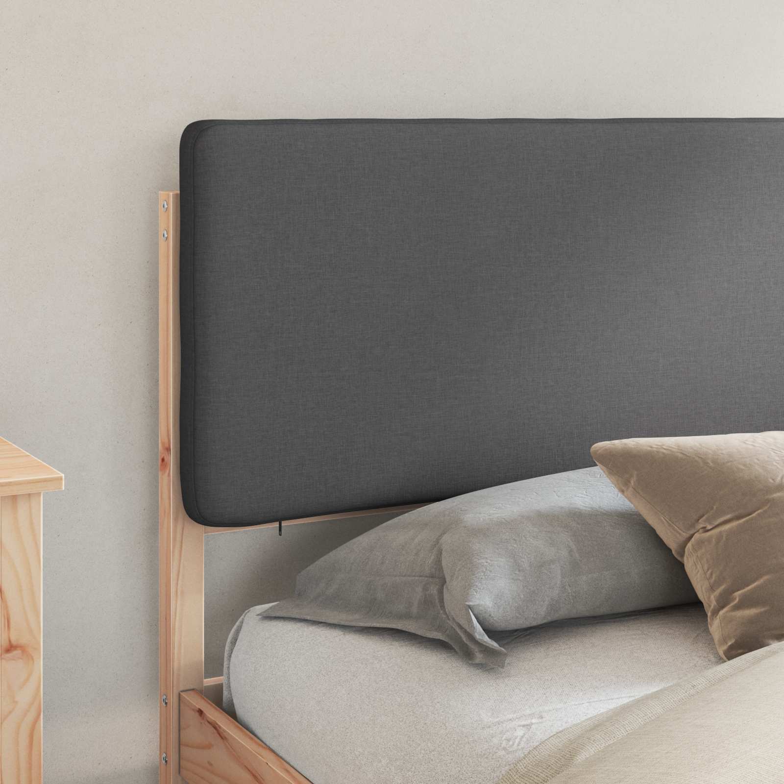 Sängram med Klädd Huvudgavel Mörkgrå 180 x 200 cm Massiv furu