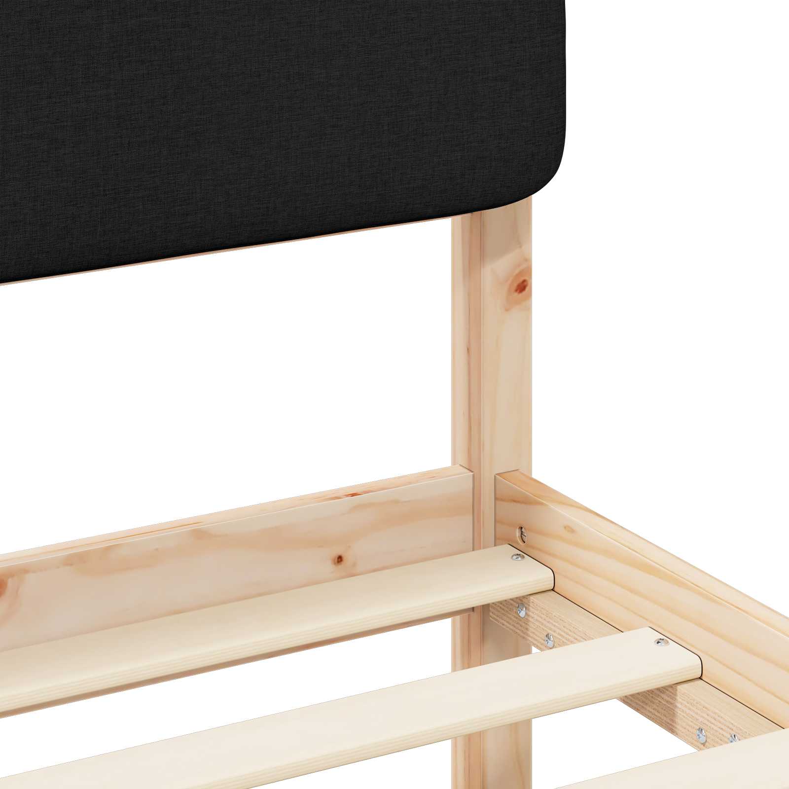 Sängram med Klädd Huvudgavel Svart 180 x 200 cm Massiv furu