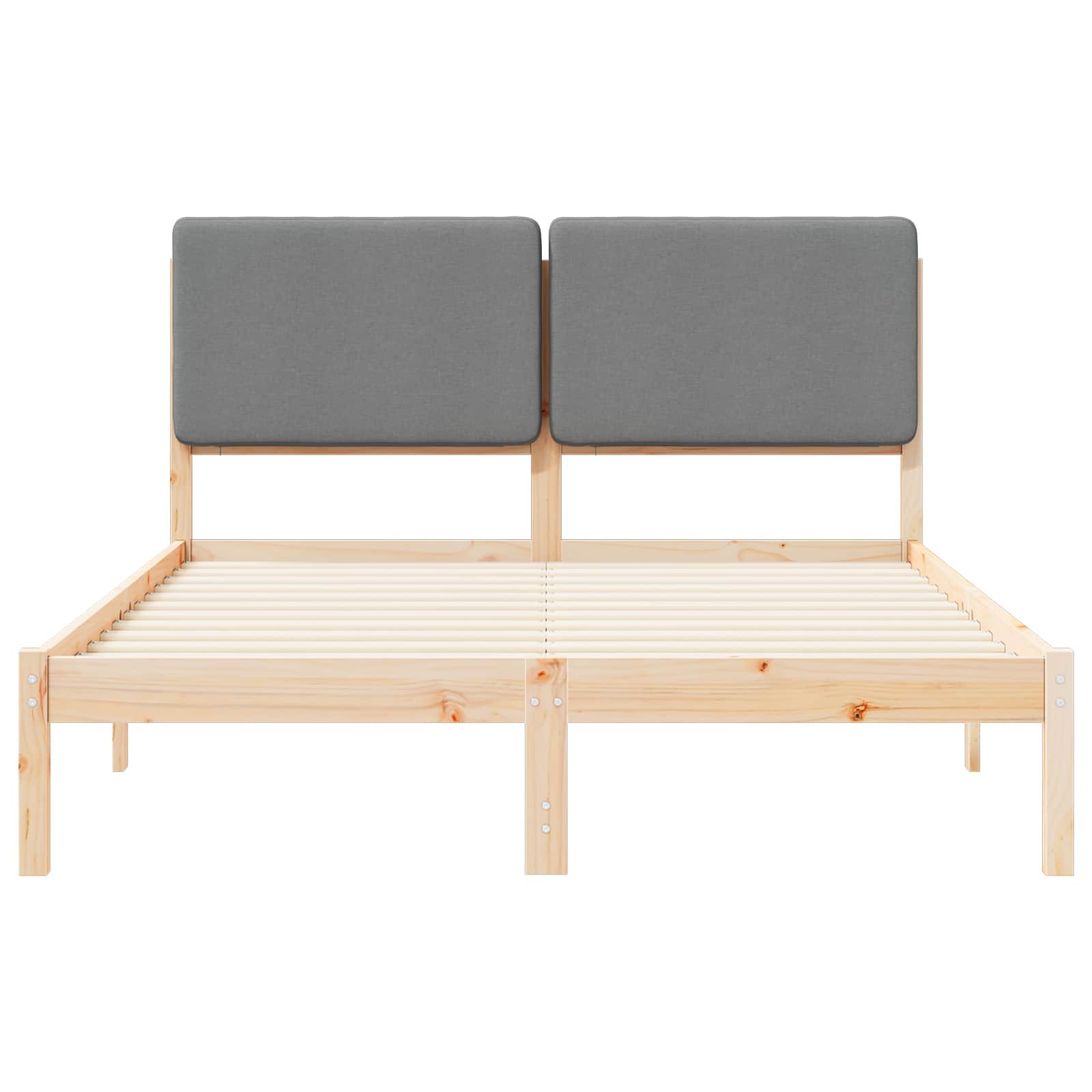 Sängram med Klädd Huvudgavel Ljusgrå 160 x 200 cm Massiv furu