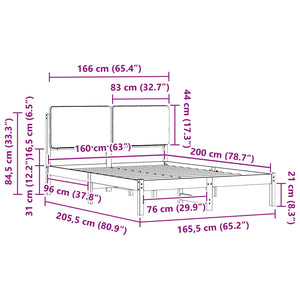 Sängram med Klädd Huvudgavel Ljusgrå 160 x 200 cm Massiv furu