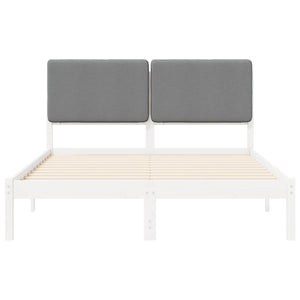 Sängram med Klädd Huvudgavel Ljusgrå 160 x 200 cm Massiv furu