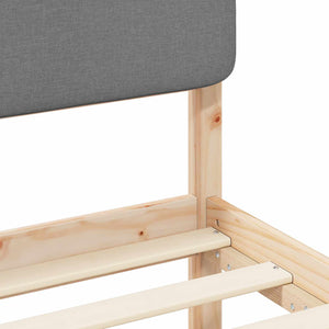 Sängram med Klädd Huvudgavel Ljusgrå 140 x 200 cm Massiv furu