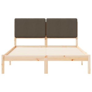 Sängram med Klädd Huvudgavel Taupe 140 x 200 cm Massiv furu