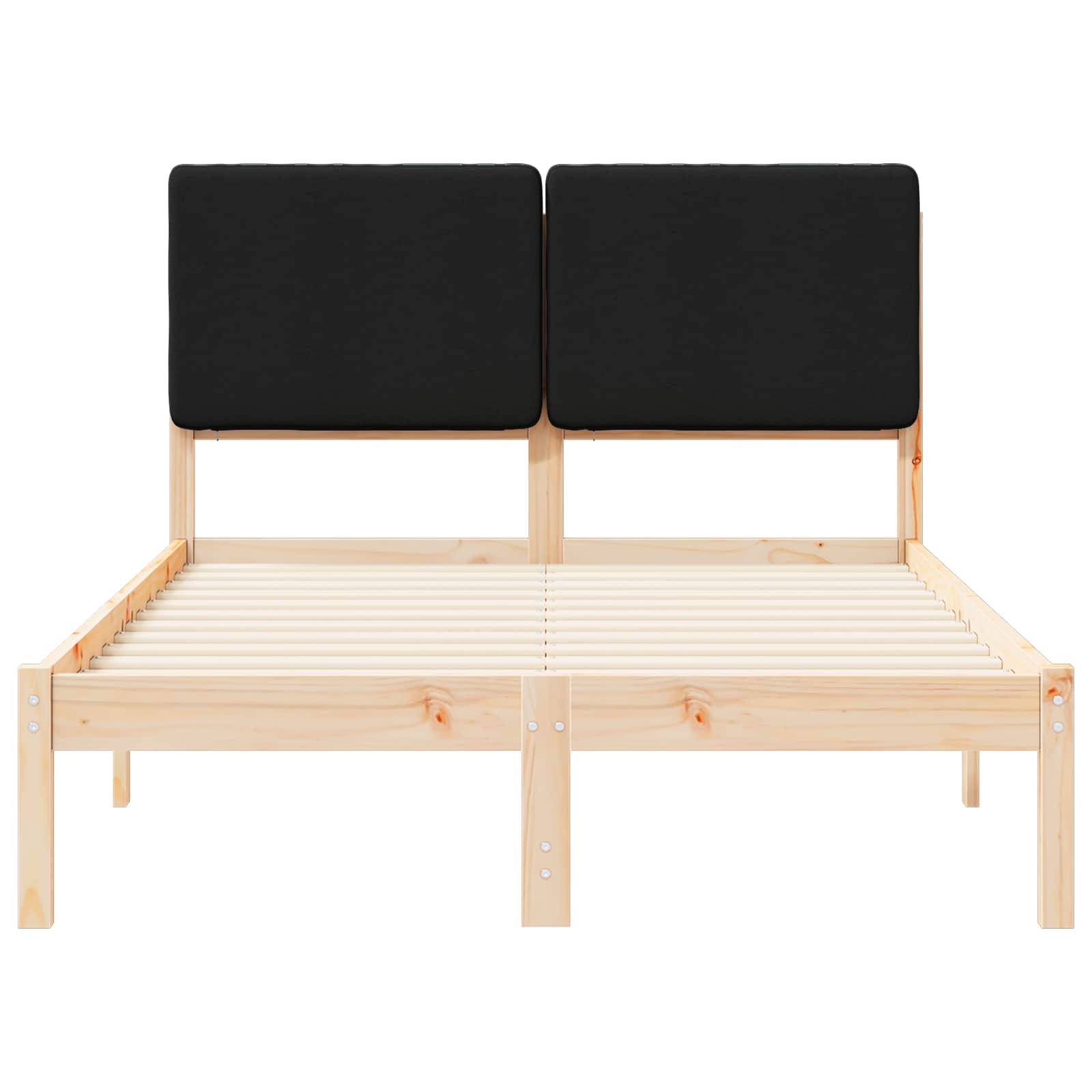 Sängram med Klädd Huvudgavel Svart 135 x 190 cm Massiv furu