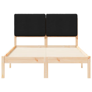 Sängram med Klädd Huvudgavel Svart 135 x 190 cm Massiv furu