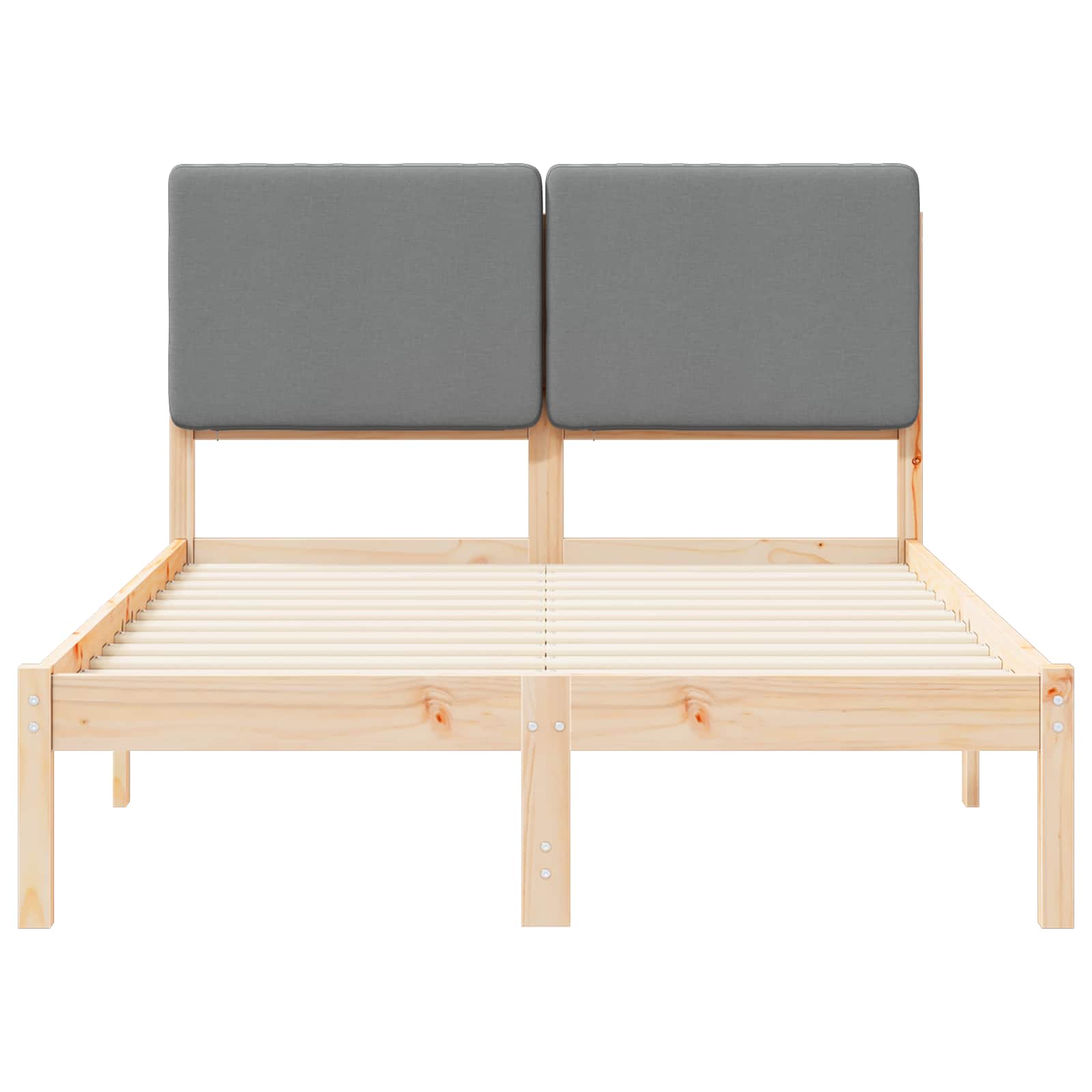 Sängram med Klädd Huvudgavel Ljusgrå 120 x 190 cm Massiv furu