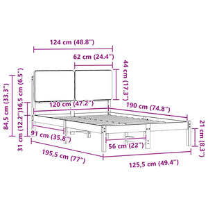 Sängram med Klädd Huvudgavel Mörkgrå 120 x 190 cm Massiv furu
