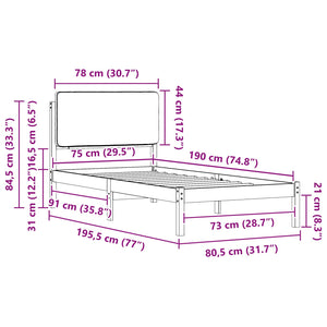 Sängram med Klädd Huvudgavel Mörkgrå 75 x 190 cm Massiv furu