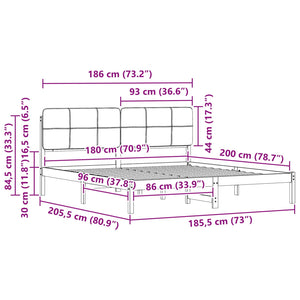 Sängram med Klädd Huvudgavel Mörkgrå 180 x 200 cm Massiv furu