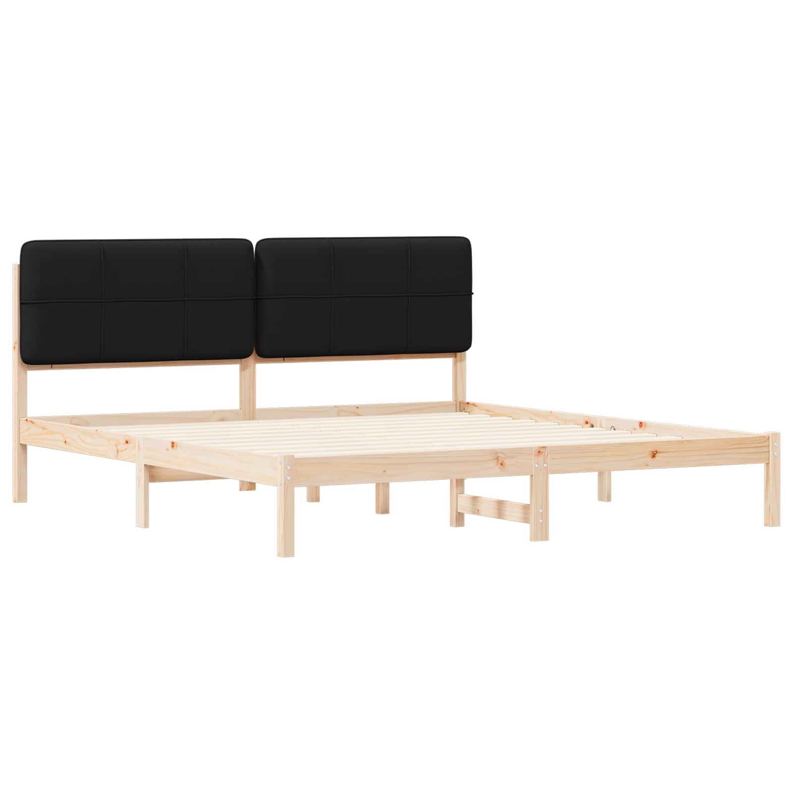 Sängram med Klädd Huvudgavel Svart 180 x 200 cm Massiv furu