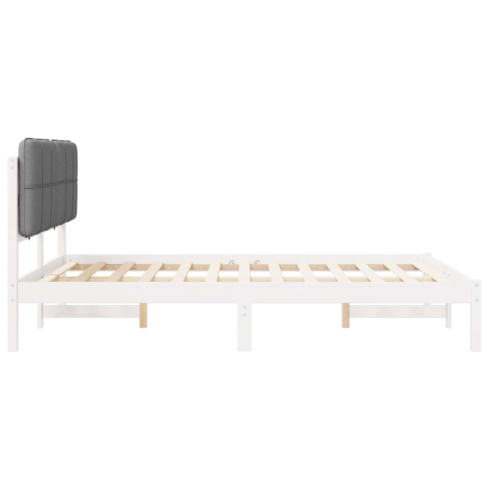 Sängram med Klädd Huvudgavel Ljusgrå 160 x 200 cm Massiv furu