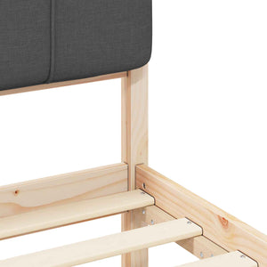 Sängram med Klädd Huvudgavel Mörkgrå 140 x 200 cm Massiv furu