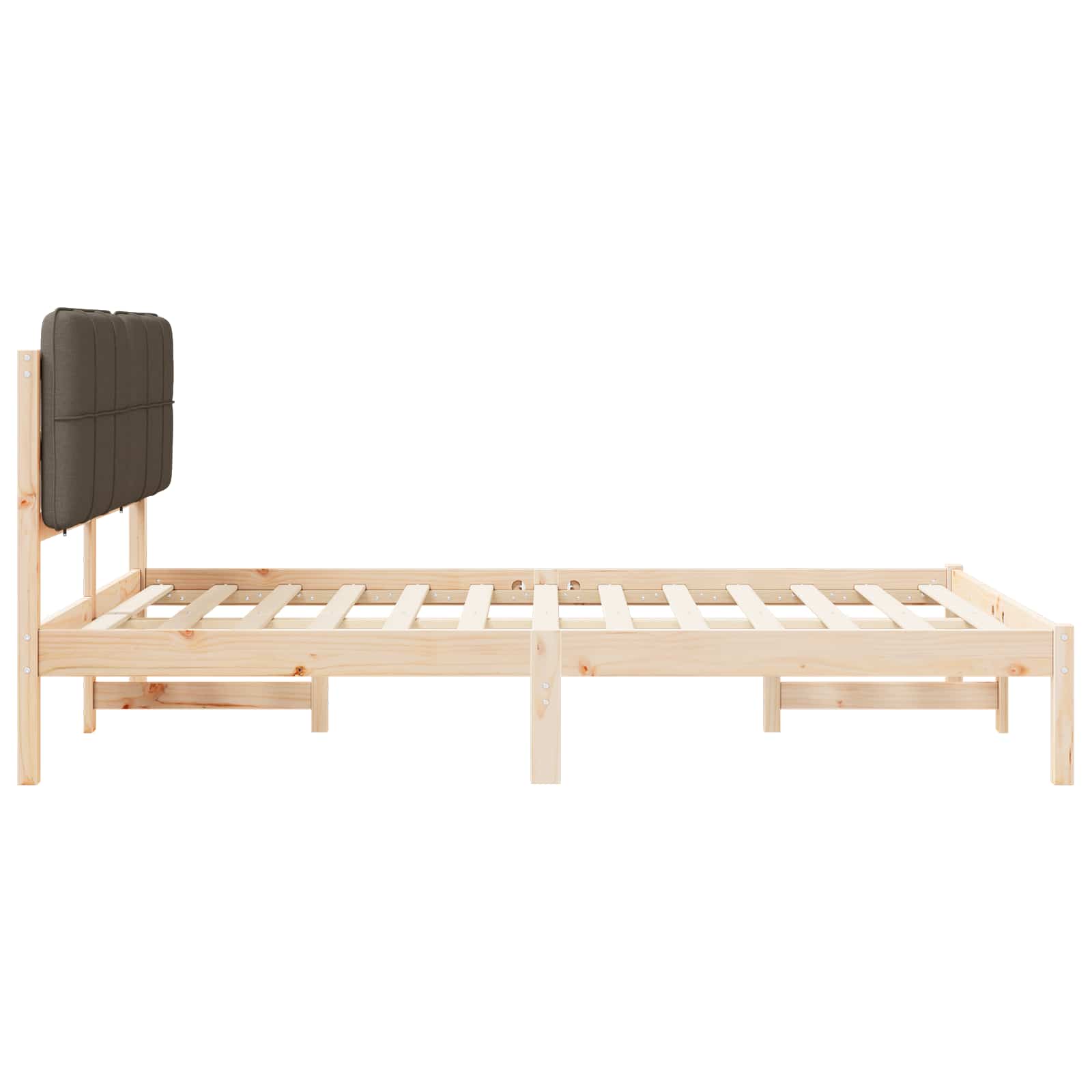 Sängram med Klädd Huvudgavel Taupe 140 x 190 cm Massiv furu