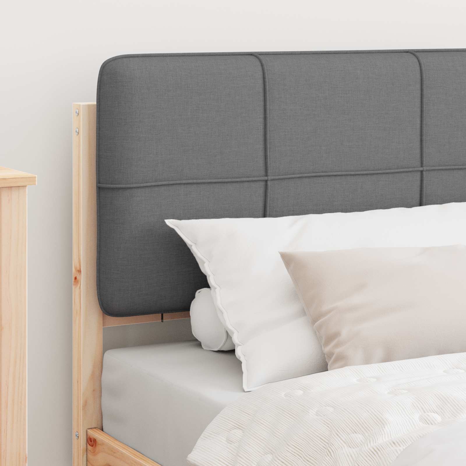 Sängram med Klädd Huvudgavel Ljusgrå 90 x 200 cm Massiv furu