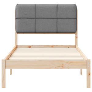 Sängram med Klädd Huvudgavel Ljusgrå 90 x 200 cm Massiv furu