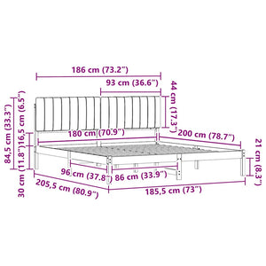 Sängram med Klädd Huvudgavel Svart 180 x 200 cm Massiv furu