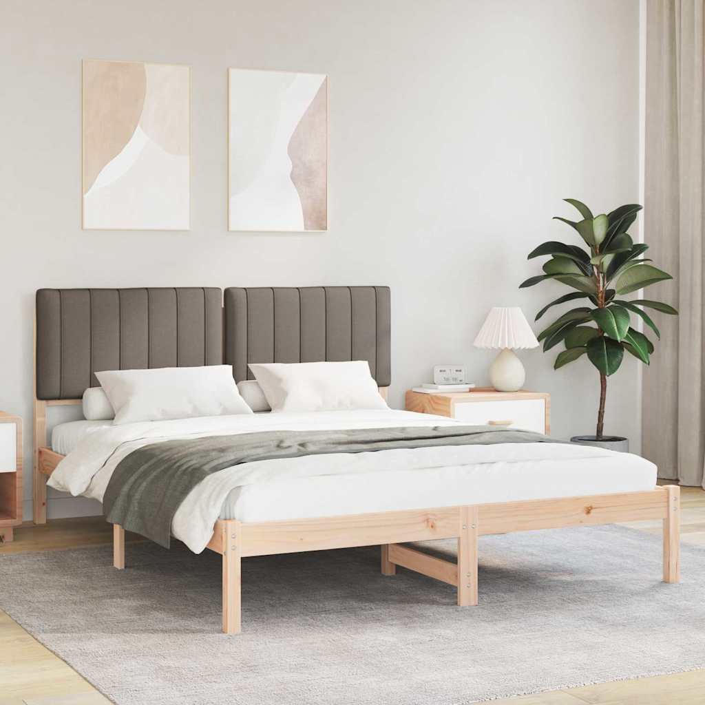 Sängram med Klädd Huvudgavel Taupe 160 x 200 cm Massiv furu