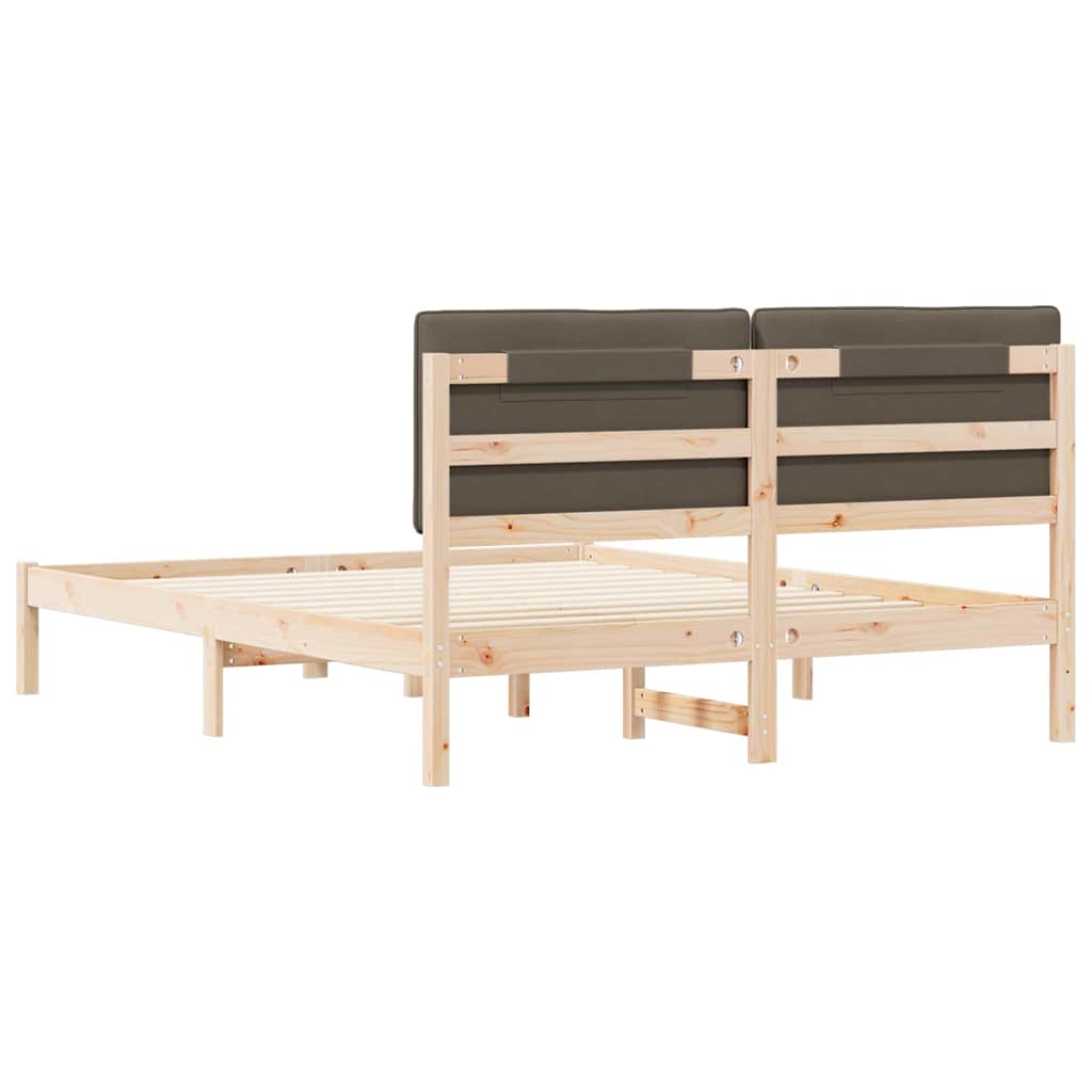 Sängram med Klädd Huvudgavel Taupe 160 x 200 cm Massiv furu