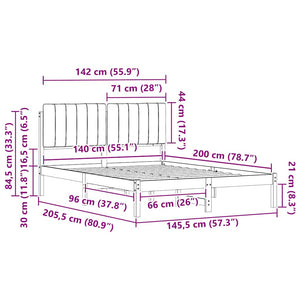 Sängram med Klädd Huvudgavel Taupe 140 x 200 cm Massiv furu