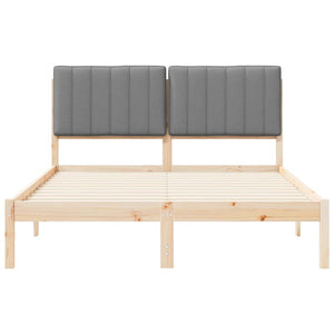Sängram med Klädd Huvudgavel Ljusgrå 140 x 190 cm Massiv furu
