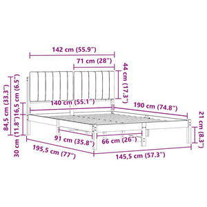 Sängram med Klädd Huvudgavel Mörkgrå 140 x 190 cm Massiv furu