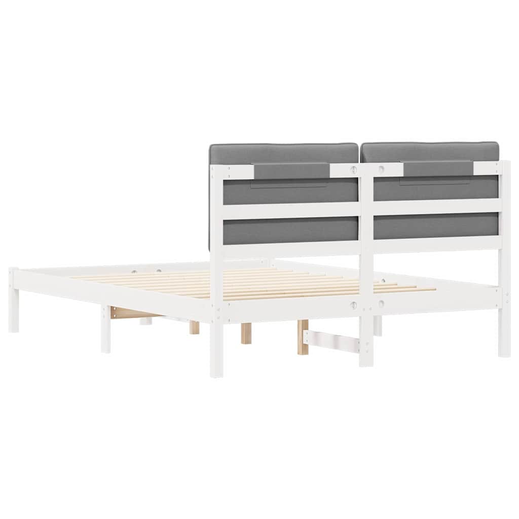 Sängram med Klädd Huvudgavel Ljusgrå 140 x 190 cm Massiv furu