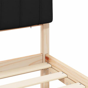 Sängram med Klädd Huvudgavel Svart 135 x 190 cm Massiv furu