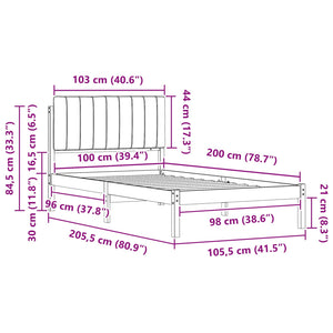 Sängram med Klädd Huvudgavel Ljusgrå 100 x 200 cm Massiv furu