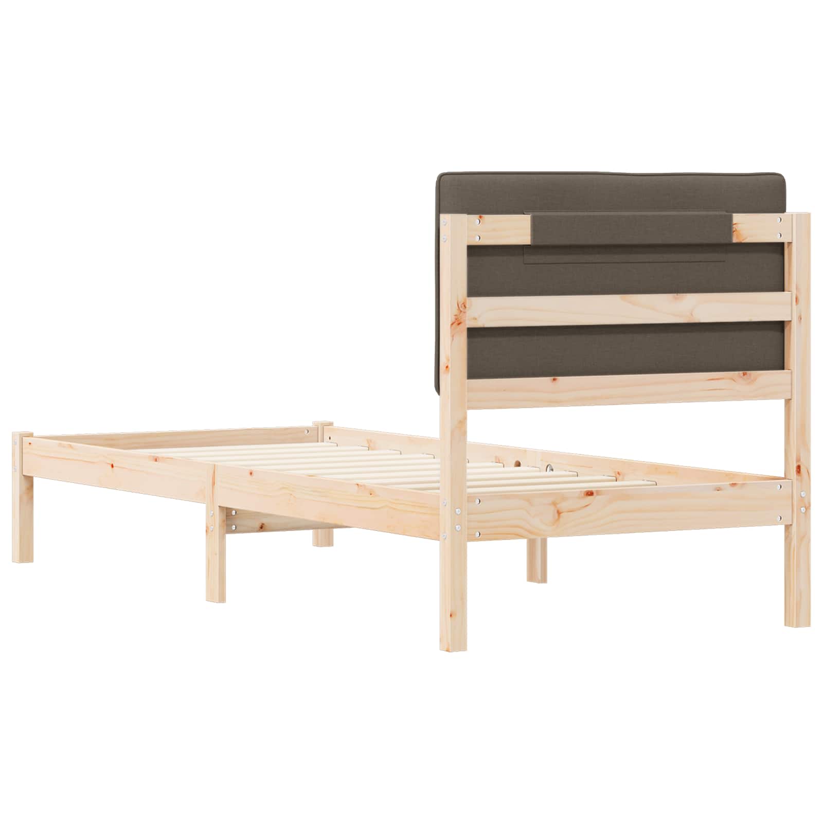 Sängram med Klädd Huvudgavel Taupe 80 x 200 cm Massiv furu