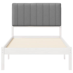Sängram med Klädd Huvudgavel Ljusgrå 90 x 190 cm Massiv furu