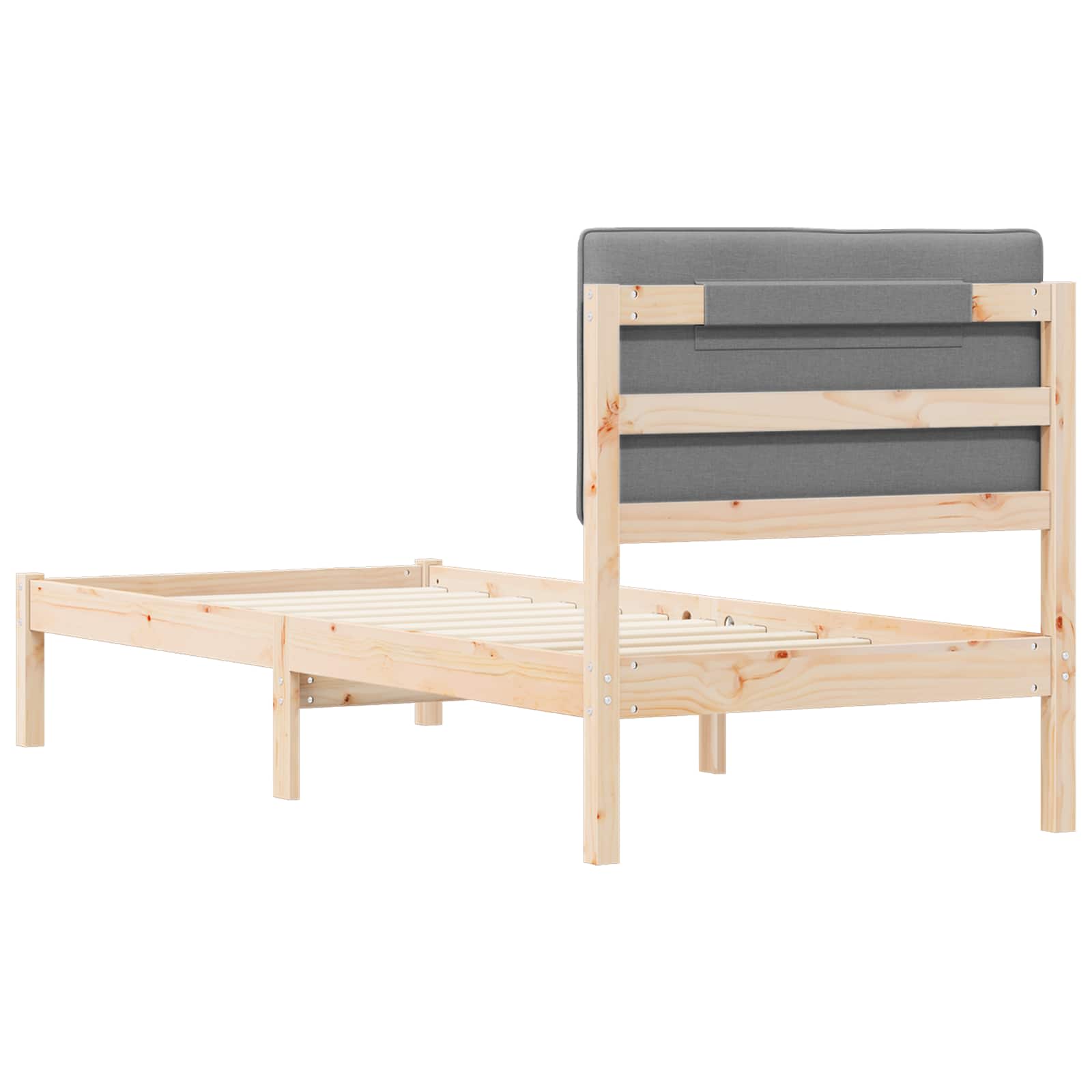 Sängram med Klädd Huvudgavel Ljusgrå 75 x 190 cm Massiv furu