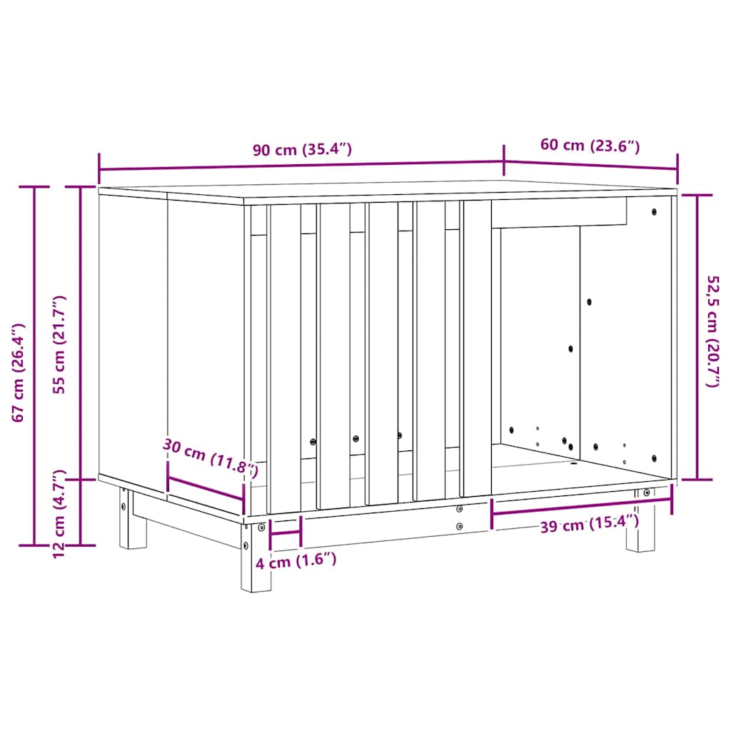 Hundhus med lagring Vaxbrun 90 x 60 x 67 cm Massiv furu