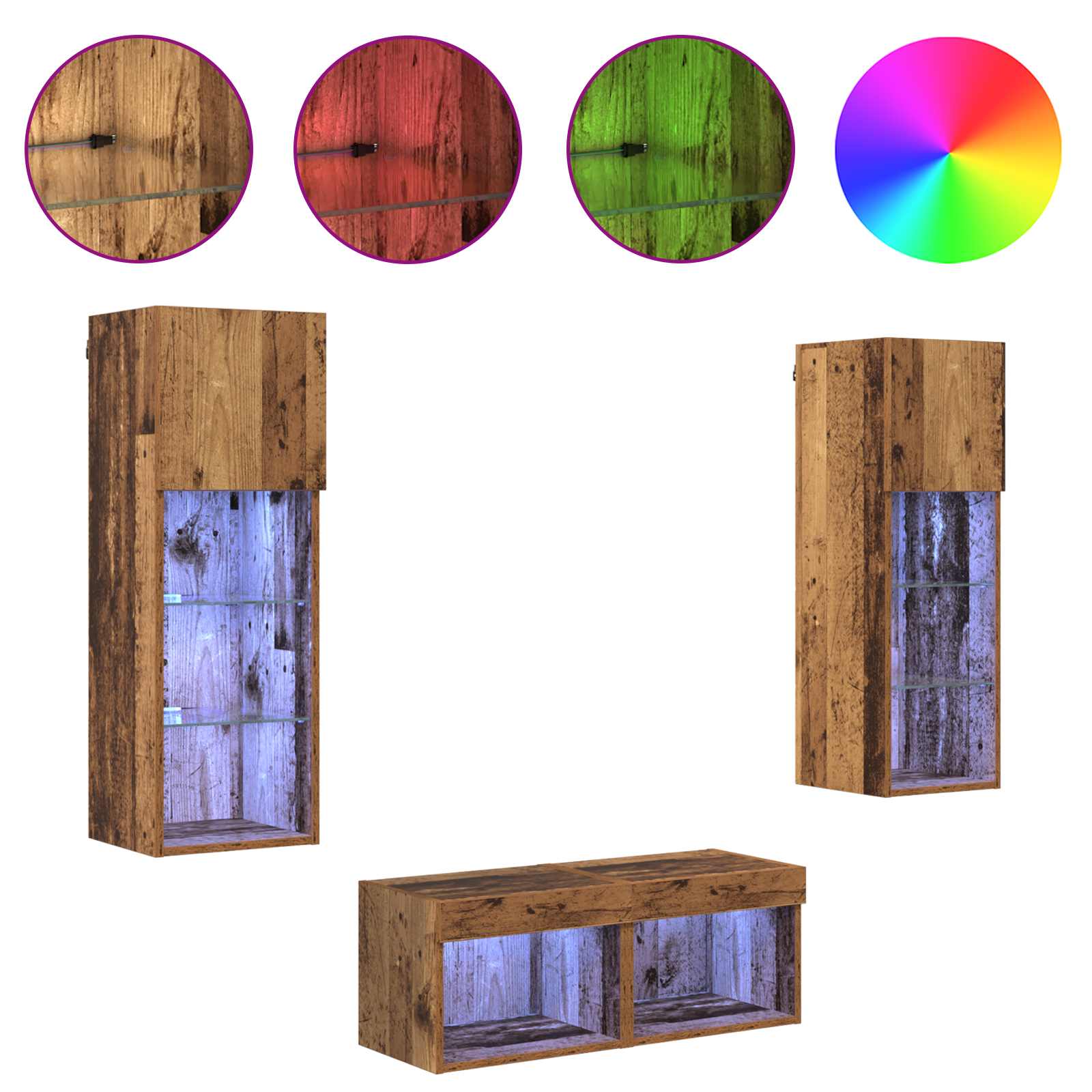 TV-väggskåp med LED -remsljus 4 pcs Artisan Ek Konstruerat trä