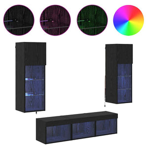 TV Vägg Enheter Väggmonterad 5 pcs Svart Ek Konstruerat trä