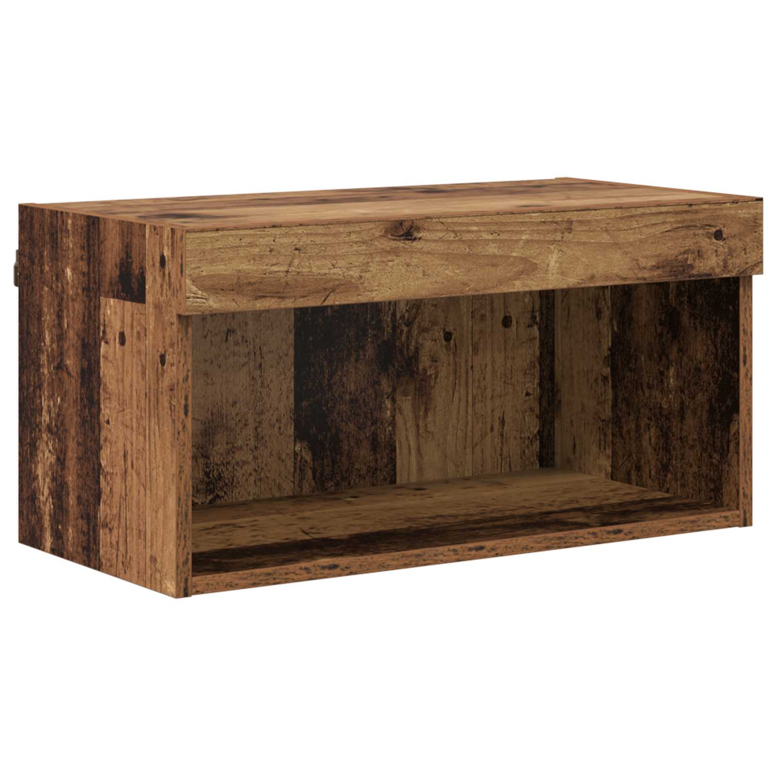 TV-skåp med LED -remsljus med låda 8 pcs Gammalt trä Glas