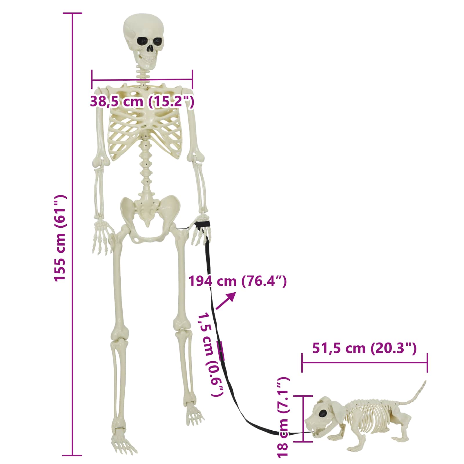 Halloween Dekorations Skelett 2 pcs Vit Polypropylen