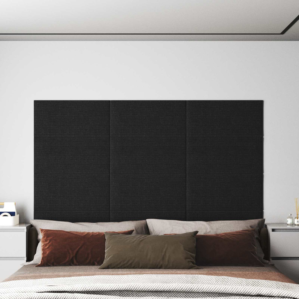 Väggsänggavel 12 st 60 x 30 cm Svart tyg