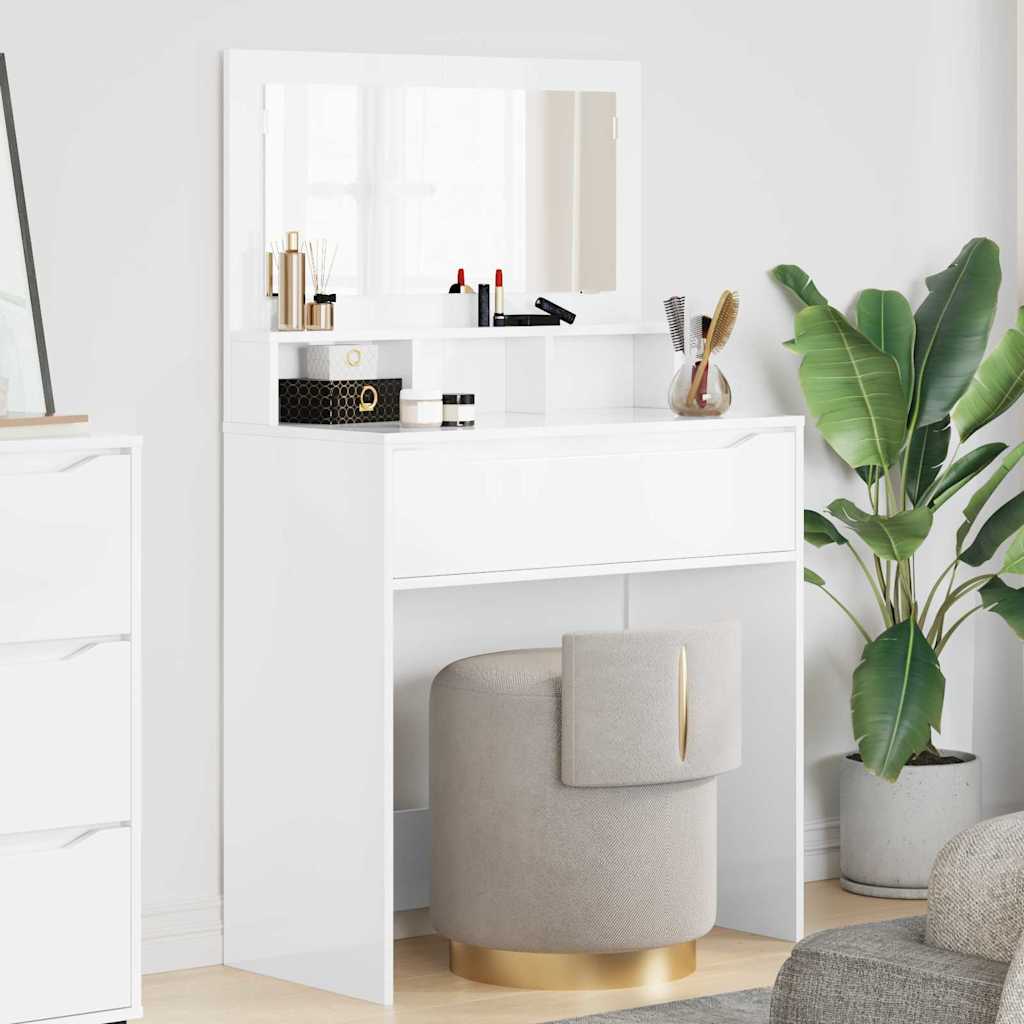 Sängrum Smyckesbord med låda Högblanka vita 80 x 39,6 x 135 cm