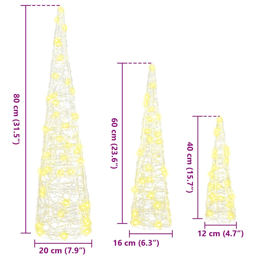Julgran med 90 LED-lampor 3 pcs Varmvit 20 x 20 x 80 cm Akryl