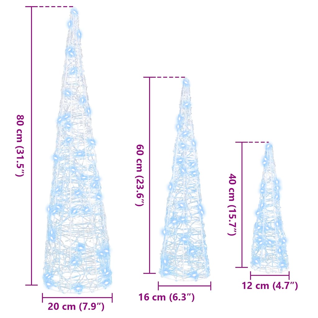 Julgran med 90 LED-lampor 3 pcs Kallvit 20 x 20 x 80 cm Akryl