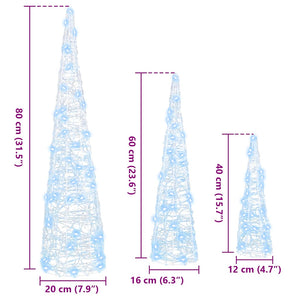 Julgran med 90 LED-lampor 3 pcs Kallvit 20 x 20 x 80 cm Akryl