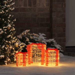 Dekor av Gåva Box 3 pcs Varmvit 20 x 20 x 21 cm Akryl