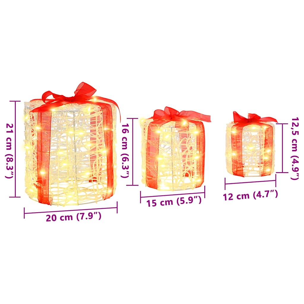 Dekor av Gåva Box 3 pcs Varmvit 20 x 20 x 21 cm Akryl